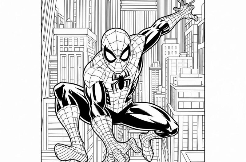 Homem Aranha balançando (Desenho para Colorir)
