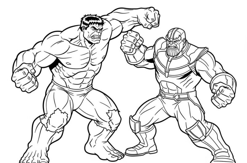Hulk lutando com Thanos (Desenho para Colorir)